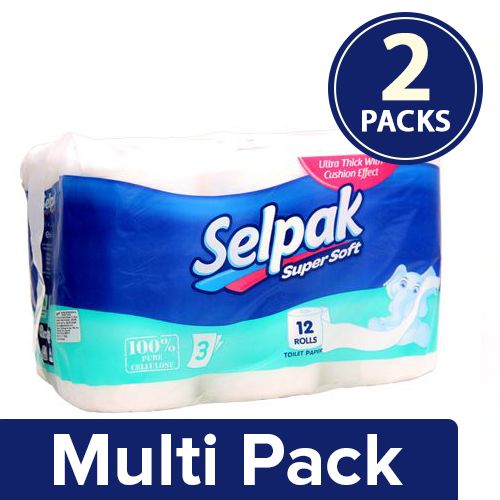 Selpak Toilet Tissue Paper Roll 3ply, 2x12 Rolls ( Multipack )