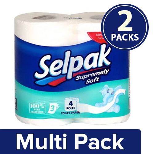 Selpak Supremely Soft Toilet Roll Plain 3 ply, 2x4 Rolls ( Multipack )
