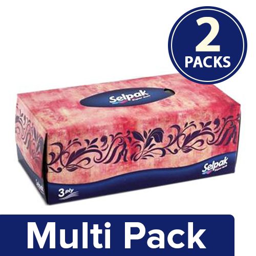 Selpak Facial Box Tissue Paper - Maxi, 2x21 x 21.5 cm ( Multipack )