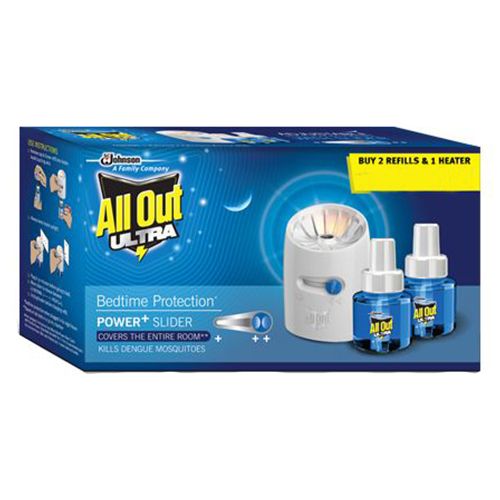 All Out Power+ Slider 2 Refill & Machine value pack, 45 ml ( 2 Refill with Heater Free )