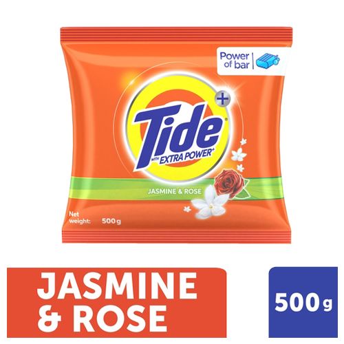Tide Plus Detergent Washing Powder - Extra Power Jasmine & Rose, 500 gm Pouch