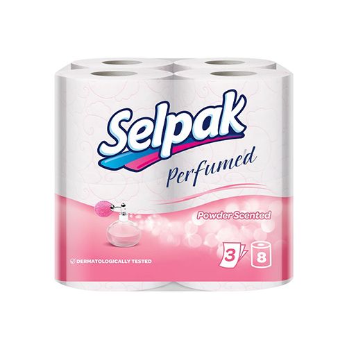 Selpak Imported Toilet Tissue Paper - Perfumed, Powder Scented 3Ply, 8 Rolls Pouch