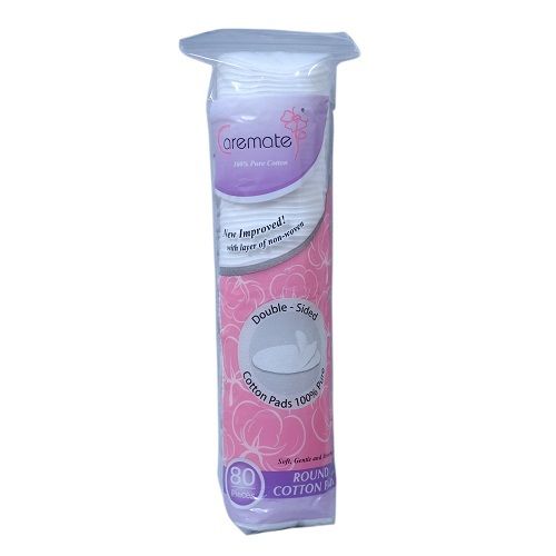 Caremate IMPORTED - Cotton Pads Rounds with Non Woven 2 Sided, 80 pcs