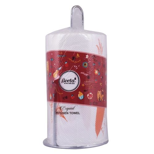 Beeta Kitchen Towel Paper Tissue Printed Roll with free stand, 320 gm ( 23 cmx19.5 cm )