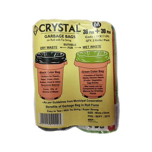 Crystal Oxo Biodegradable Gb Roll (19X21) Dry&Wet Waste,Medium (Black + Green), 30 pcs+30 pcs 19 inch X 21 inch