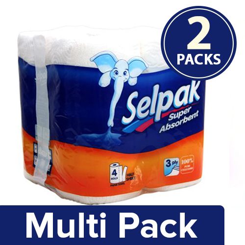Selpak Kitchen Towel Paper Tissue Roll 3ply, 2x4 rolls ( Multipack )