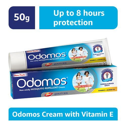 Odomos Cream - Non-Sticky Mosquito Repellent (With Vitamin E & Almond), 50 gm Tube