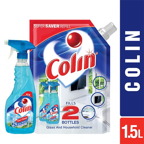 Colin Glass & Surface Cleaner - Spray With Shine Boosters, 1.5 L ( Refill 1 L+ Regular 500 ml )